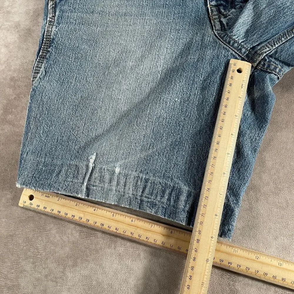 Vintage 00s Basic Editions Men's Waist 34 Denim Jean Shorts Carpenter Light Wash